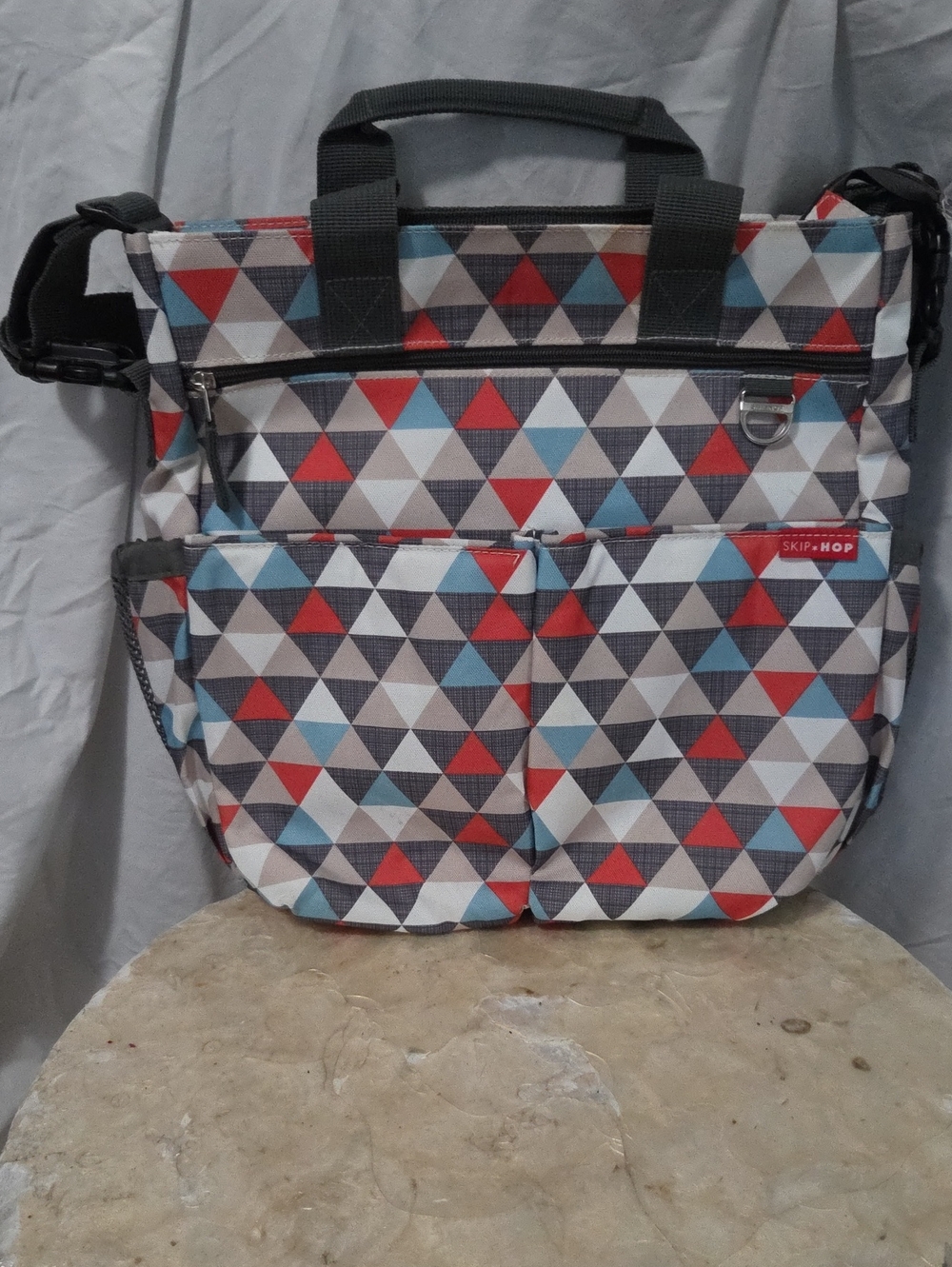 Skip Hop Triangular Print Diaper Tote - Red, Blue, Gray